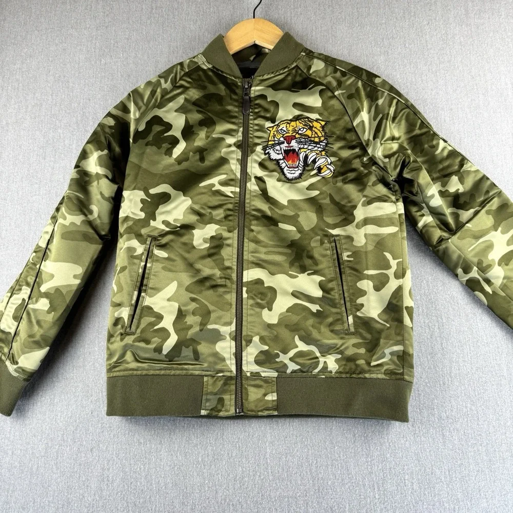 The Childrens Place Camo Bomber Jacket Tiger Bengal‎ 22 Youth XL 14 Zip